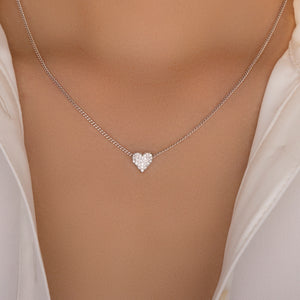 Mini Crystal Heart Necklace (Silver)