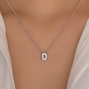 Mini Silver Crystal Letter Necklace (D)