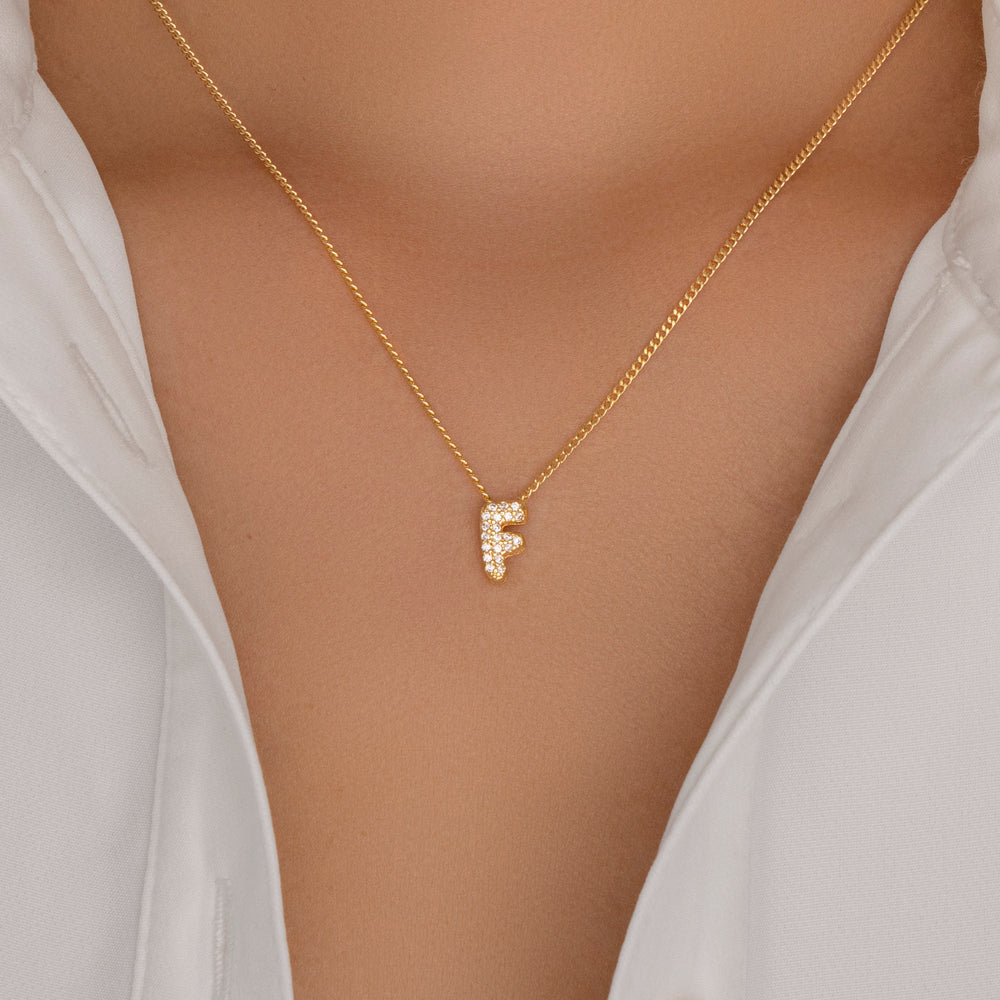 Mini Crystal Letter Necklace (F)