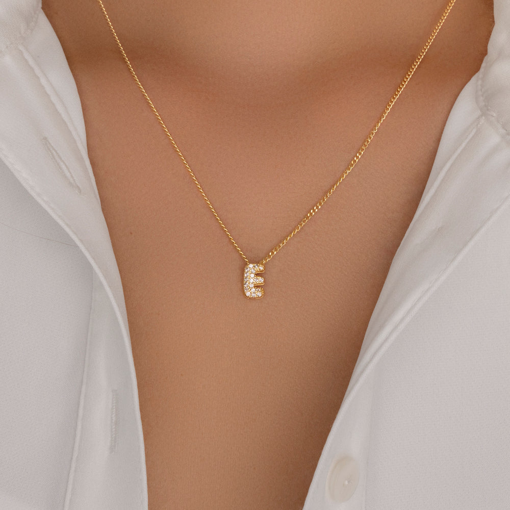 Mini Crystal Letter Necklace (E)