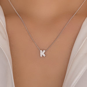 Mini Silver Crystal Letter Necklace (K)