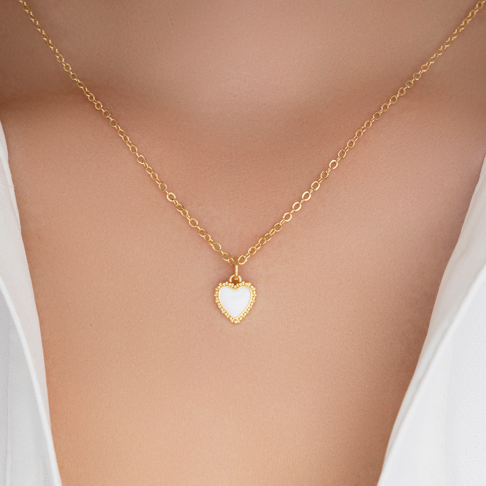 Mini Heart Necklace (White)