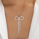 Crystal Andy Bow Necklace (Silver)