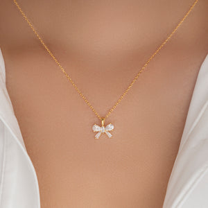 18K Mini Crystal Bow Necklace