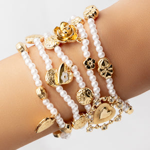 Flower & Heart Charm Bracelet Set