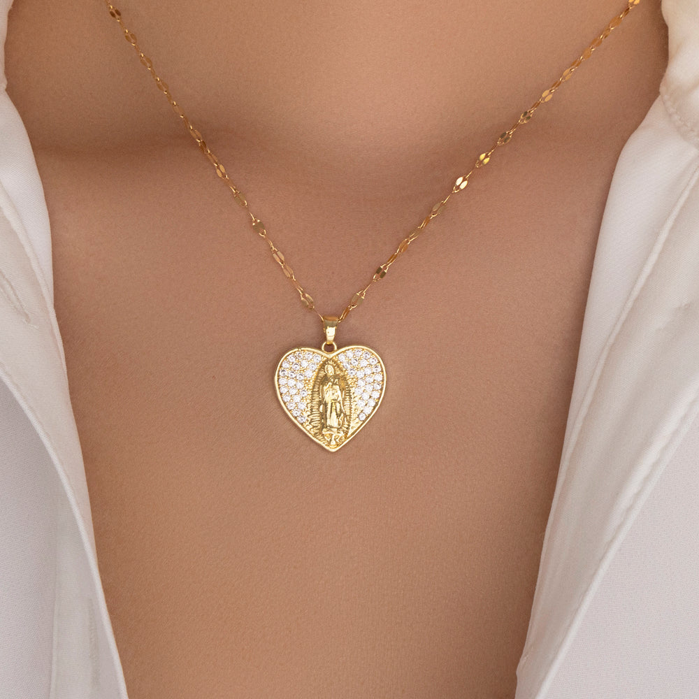 Crystal Mary Heart Necklace