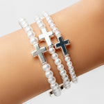 Evelyn Pearl Cross Bracelet Set (Silver)