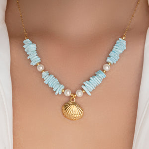 Shell & Pearl Necklace (Turquoise)