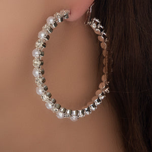 Janie Pearl & Crystal Hoops (Silver)