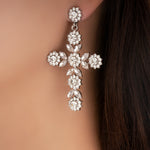 Crystal Carol Cross Earrings (Silver)