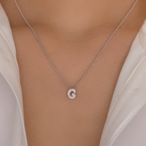 Mini Silver Crystal Letter Necklace (G)