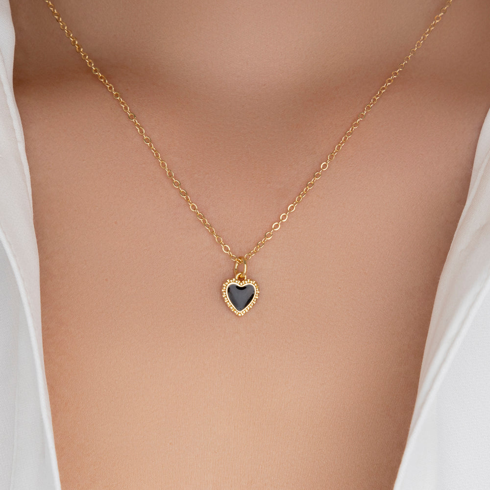 Mini Heart Necklace (Black)