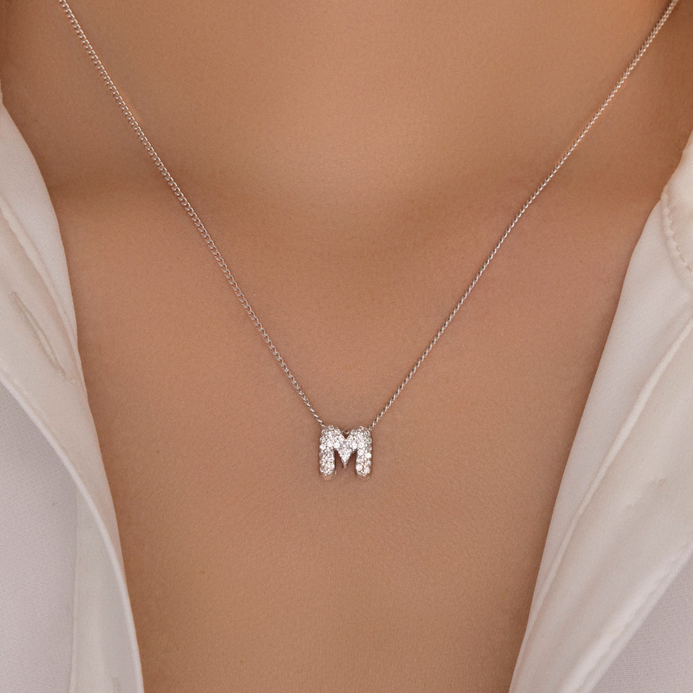 Mini Silver Crystal Letter Necklace (M)