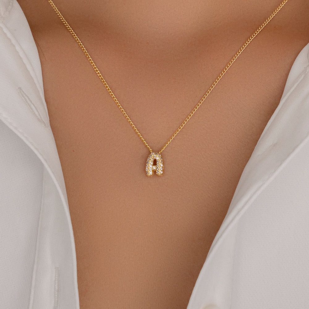 Mini Crystal Letter Necklace (A)