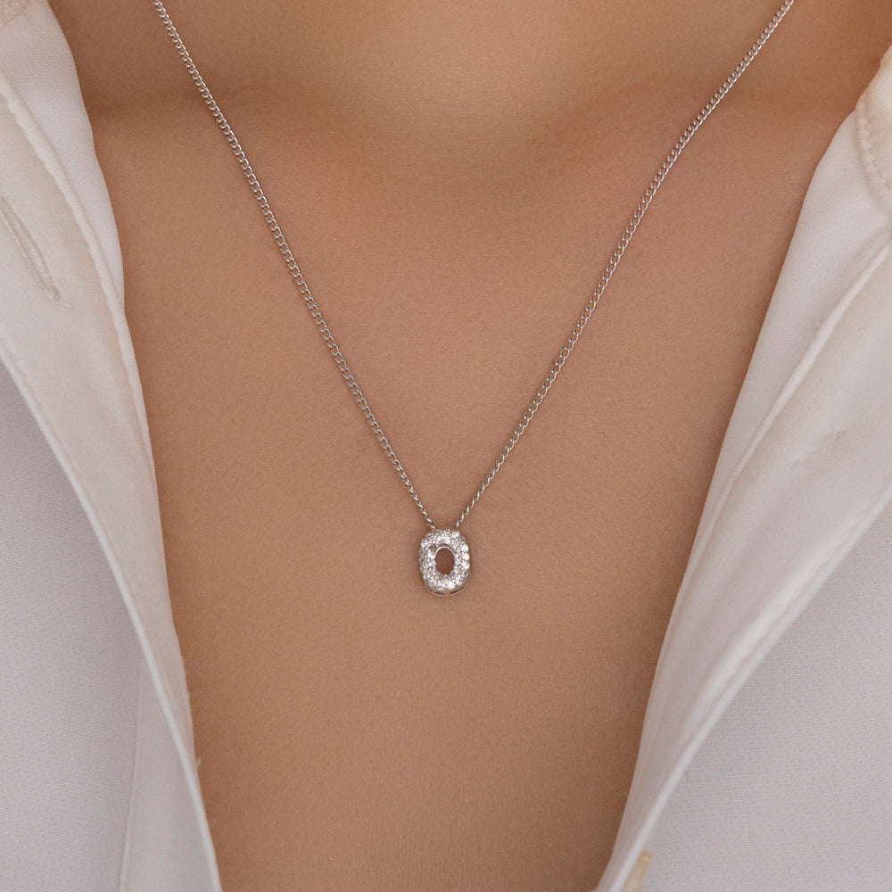 Mini Silver Crystal Letter Necklace (O)