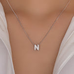 Mini Silver Crystal Letter Necklace (N)