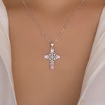 Silver Pink & Pearl Cross Necklace