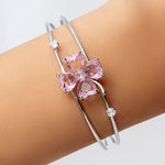 Silver Pink Flower Cuff