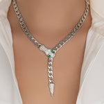 Emerald Snake Drop Necklace (Silver)