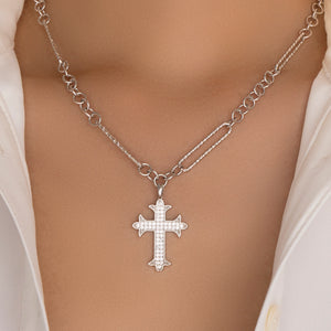 Crystal Alexa Cross Necklace (Silver)