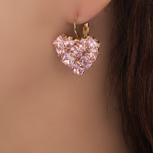 Crystal Heart Earrings (Pink)