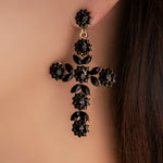 Crystal Carol Cross Earrings (Black)