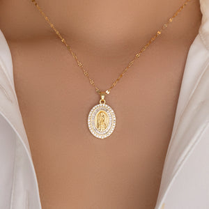 Crystal Mary Coin Necklace