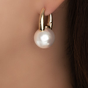 14K Bold Pearl Hoops