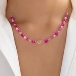 Pink Daisy & Bead Necklace