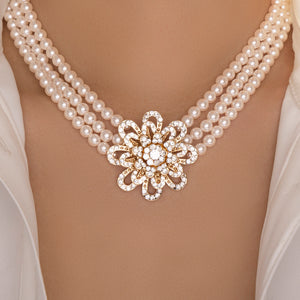 Crystal Flower & Pearl Necklace