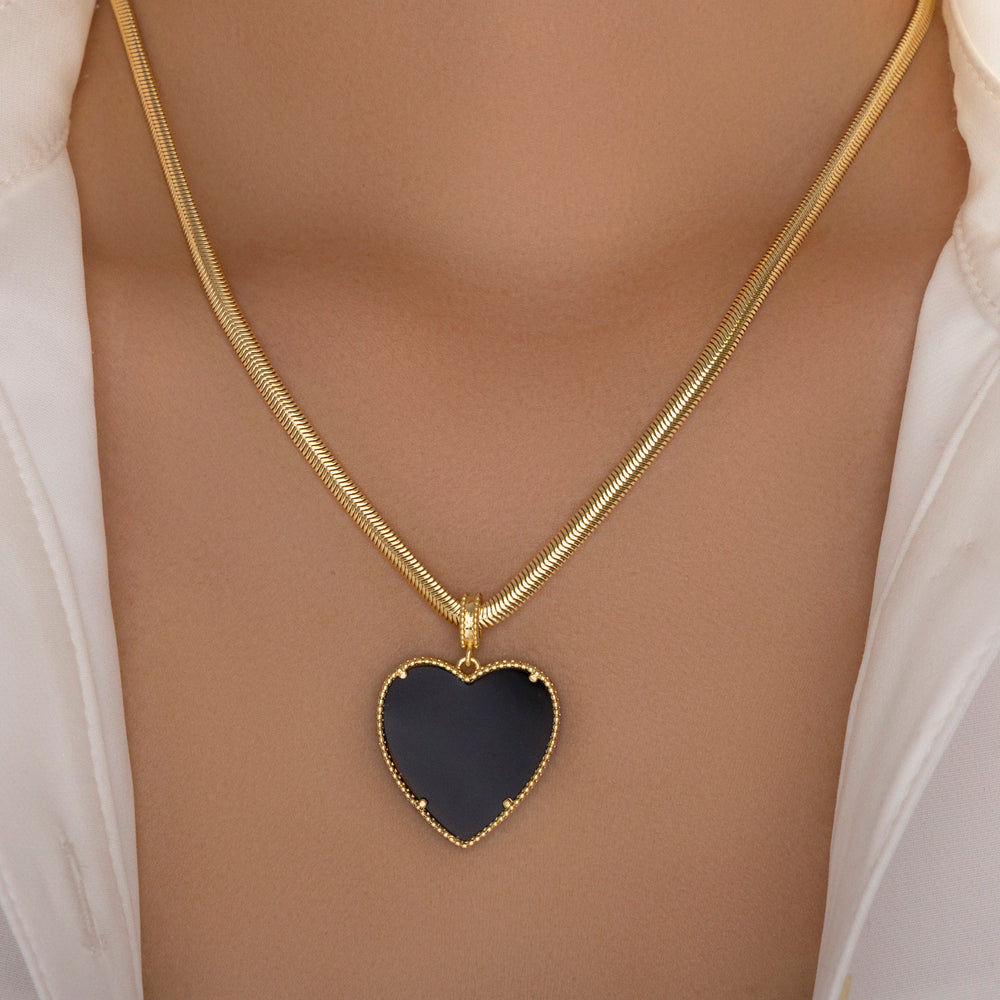 Ava Heart Necklace (Black)