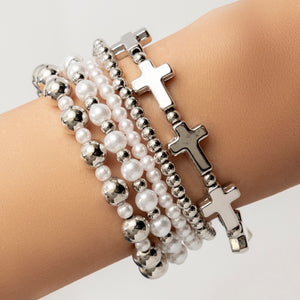 Geneva Cross Bracelet Set (Silver)