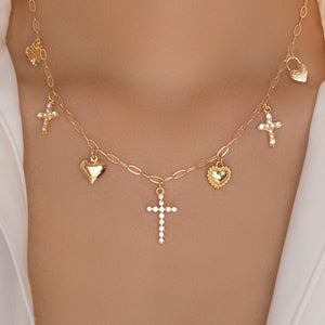 Yvonne Heart & Cross Charm Necklace