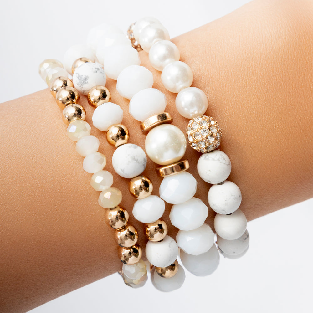 Crystal Felicia Bead Bracelet Set (White)