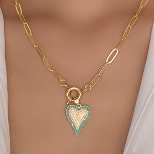 Angela Crystal Heart Necklace (Turquoise)