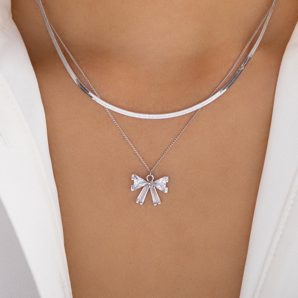 Bow & Chain Necklace (Silver)