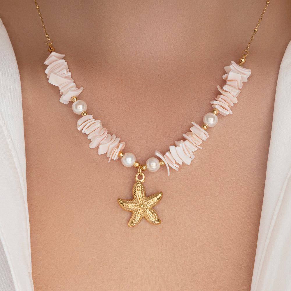 Starfish & Pearl Necklace (Pink)