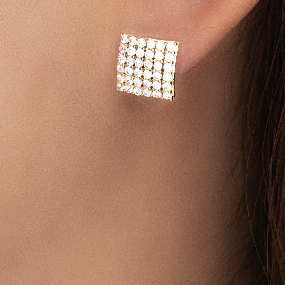 14K Crystal Square Earrings