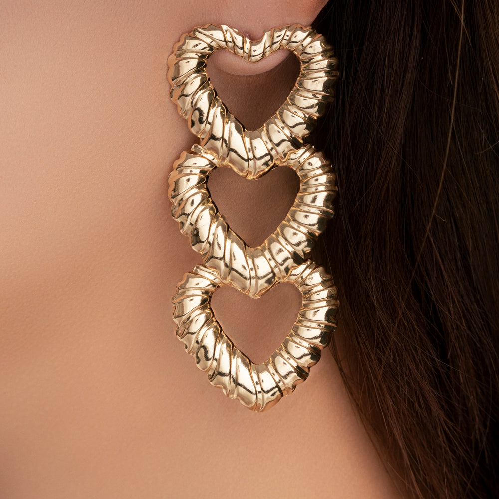 Triple Heart Earrings