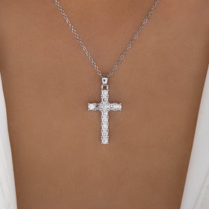 Crystal Anna Cross Necklace (Silver)