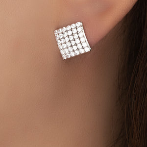 Silver Crystal Square Earrings