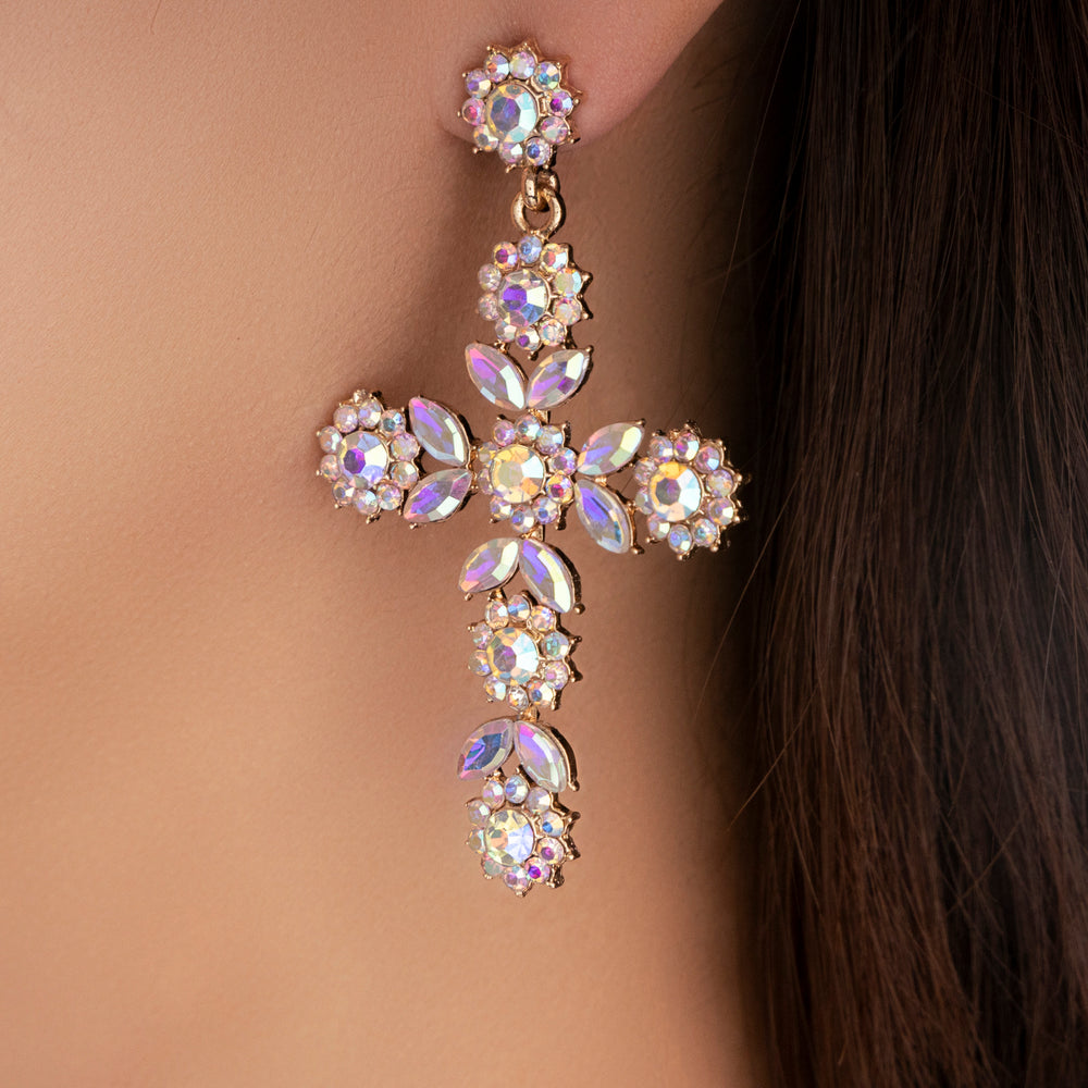 Crystal Carol Cross Earrings (Iridescent)