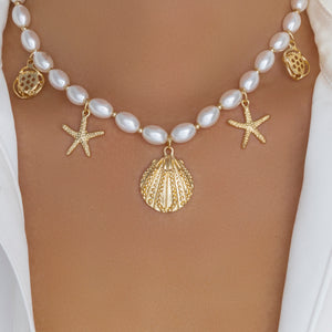 Shell Pendant Pearl Necklace