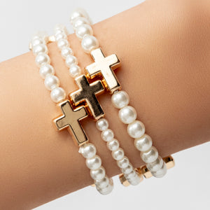 Evelyn Pearl Cross Bracelet Set