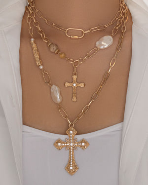 Mira Pearl Cross Necklace