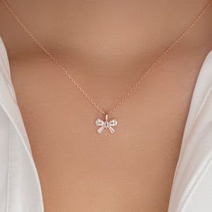 Mini Crystal Bow Necklace (Rose Gold)