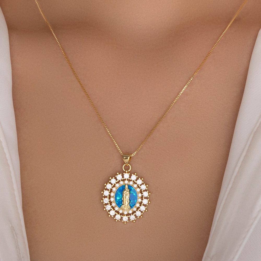 Iridescent Mary Necklace (Turquoise)