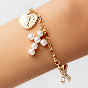 Pearl Cross Charm Bracelet