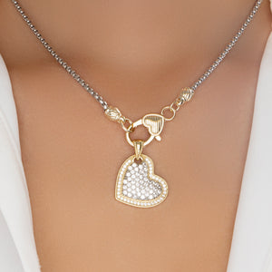 Crystal Gold & Silver Heart Necklace