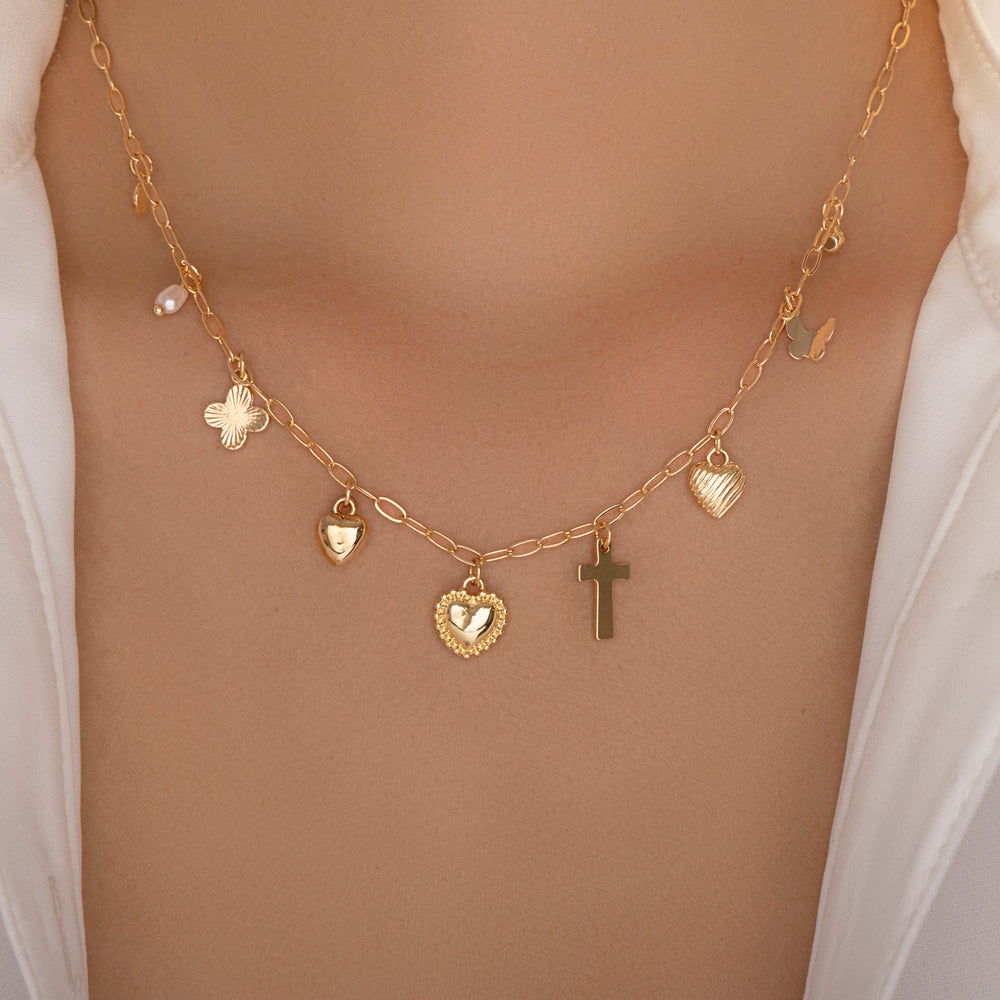 Vivian Heart & Cross Charm Necklace